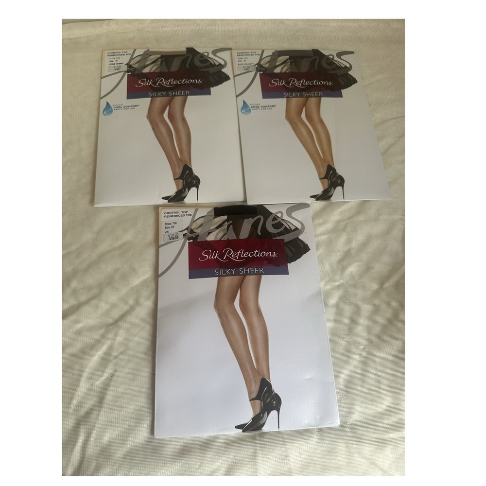 Hanes Silk Reflections Sheer Control Top Pantyhose Reinforced Toe EF 3pr 718